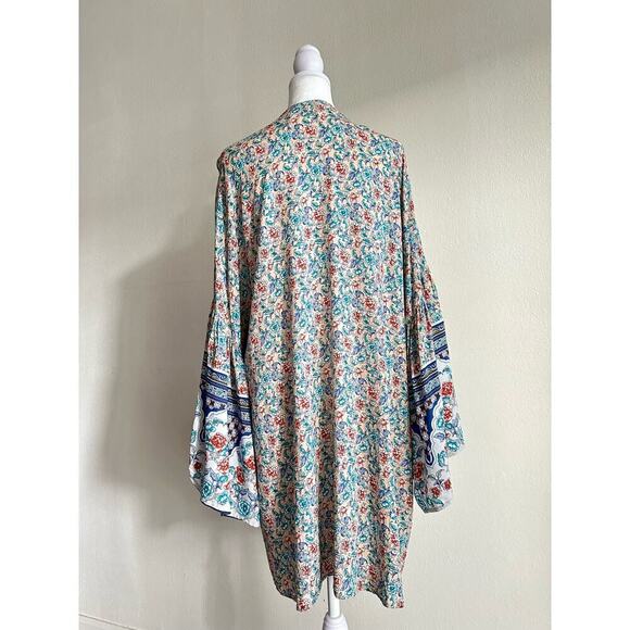GIGIO Plus Boho Floral Gypsy Kimono Floral Print Wide Bell Sleeves 100% Rayon - Picture 4 of 8